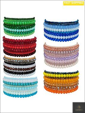 Gemstone Beaded Stretch Bracelets Round Crystal Adjustable Unisex Stackable